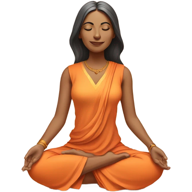an  Indian woman, sleeveless pastel shirt
 yogi with a peaceful and meditative expression. The character should be wearing an orange robe, symbolizing traditional yogic attire. The yogi can be sitting in a lotus position emoji