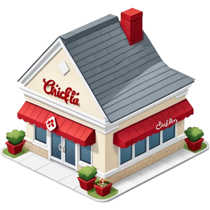 Chick-fil-a exterior, isometric dollhouse-style, realistic emoji