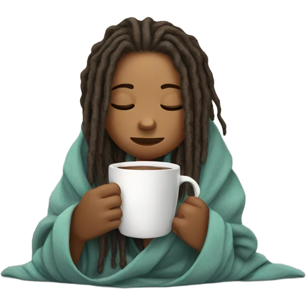 girl with dreads inside a blanket sipping coffee eyes closed emoji