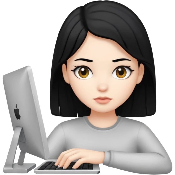black hair girl with white skin with a computer emoji