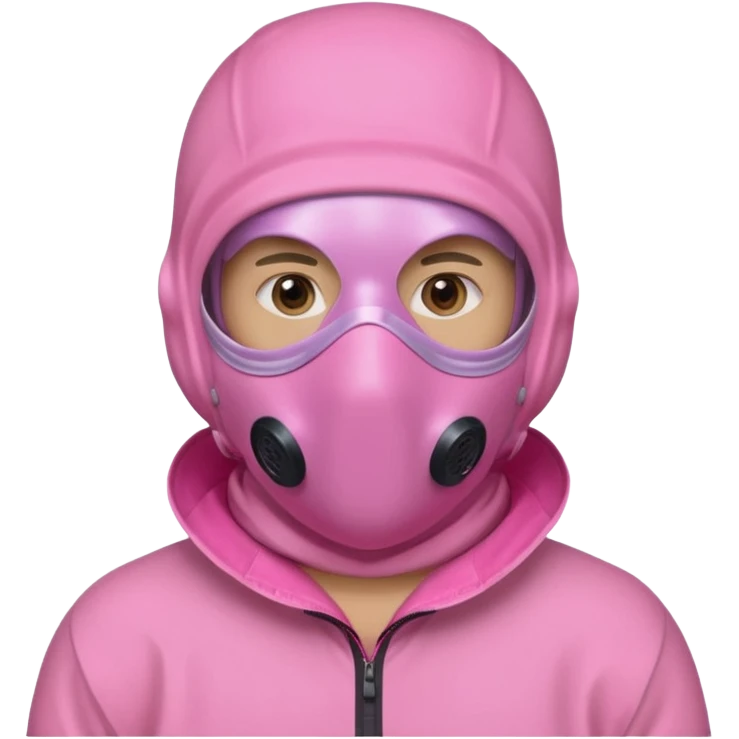 man in pink protection clothes with full-faced pink mask covered whole face emoji
