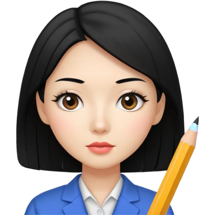 a korean cosmetics marketing expert women with black hair, holding a pencil emoji