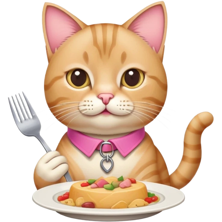 beige tabby cat eating dinner emoji