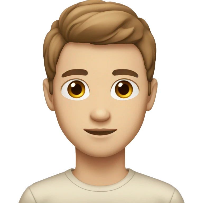 Young man, Brown eyes, small nose, white skin, Brown straight hair, beige white shirt  emoji
