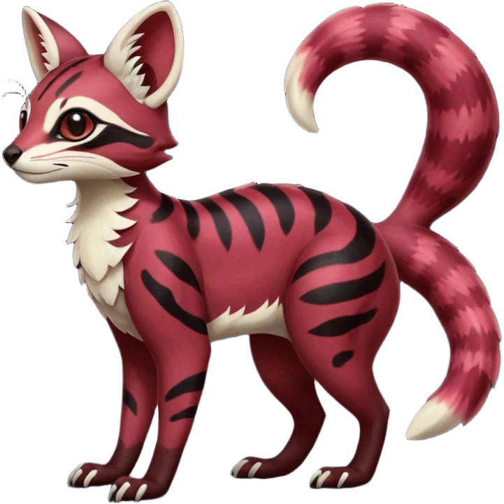 Rare realistic burgundy sanguine black gradients lush tropical exotic cute epic pretty beautiful handsome gorgeous aesthetic colorful vibrant Vernid-Protogen-Primagen-Wickerbeast-Genet-Trico-species-Fakemon-hybrid-creature by LiLaiRa, beautiful intricate markings, full body emoji