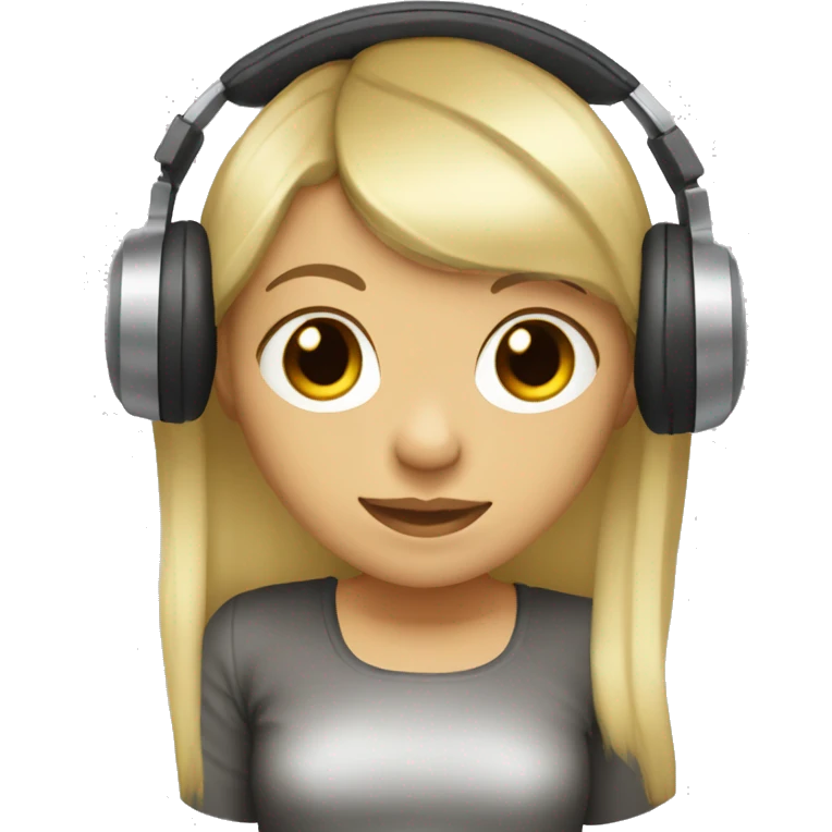 blonde dj girl straight hair with headphones and bangs and brown eyes emoji emoji