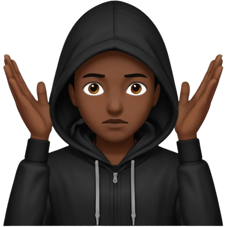 🥷🏽: inspire toi de cet emoji faisant en sorte qu’il est les mains sur les deux côtés de la tête et garde sa cagoule noir avec uniquement ses yeux apparent emoji