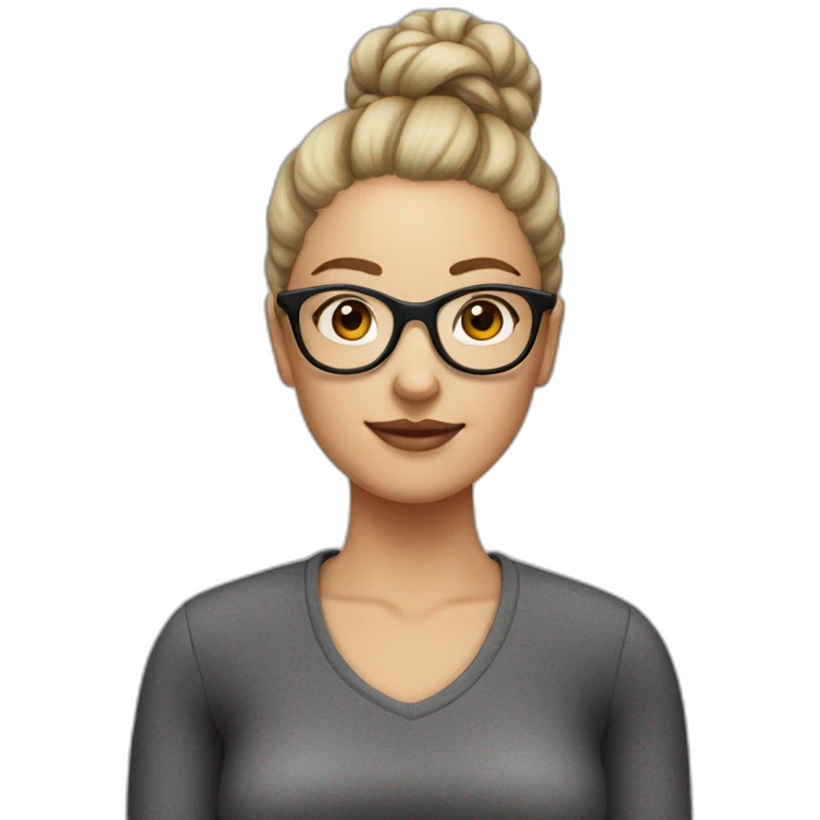 white skin woman with bun and glasses emoji