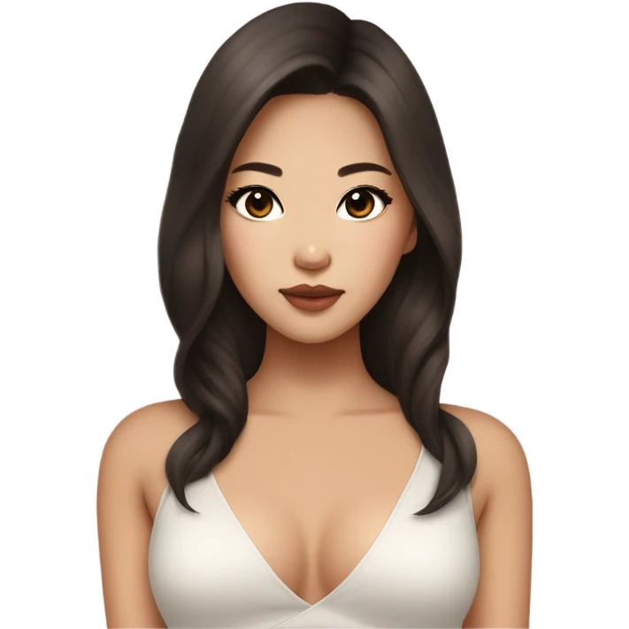 hourglass body beautiful wasian girl with smokey eyeliner + blush + long blowout brown hair + brown doe eyes + huge lips emoji