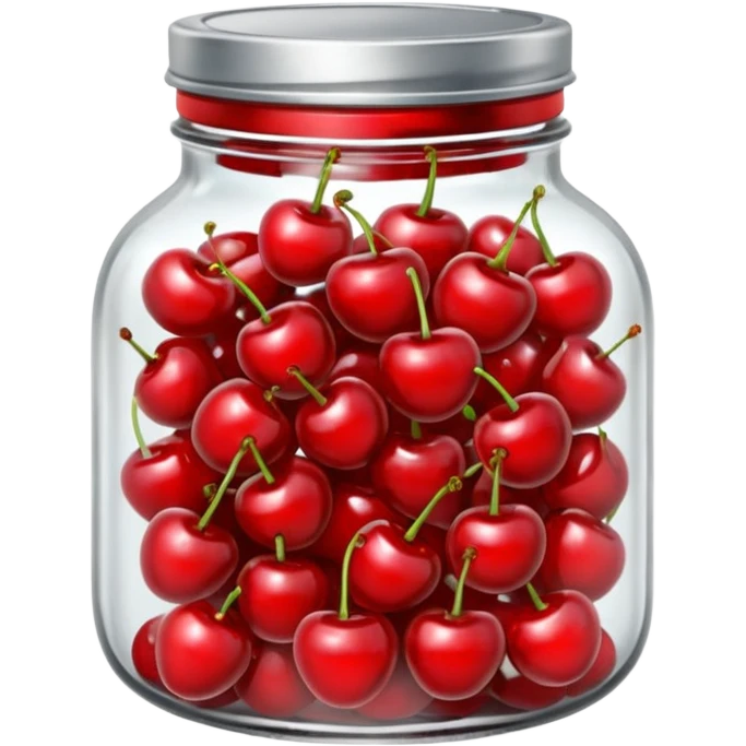 Realistic glass jar with silver metallic lid filled with maraschino cherries inside of it. emoji