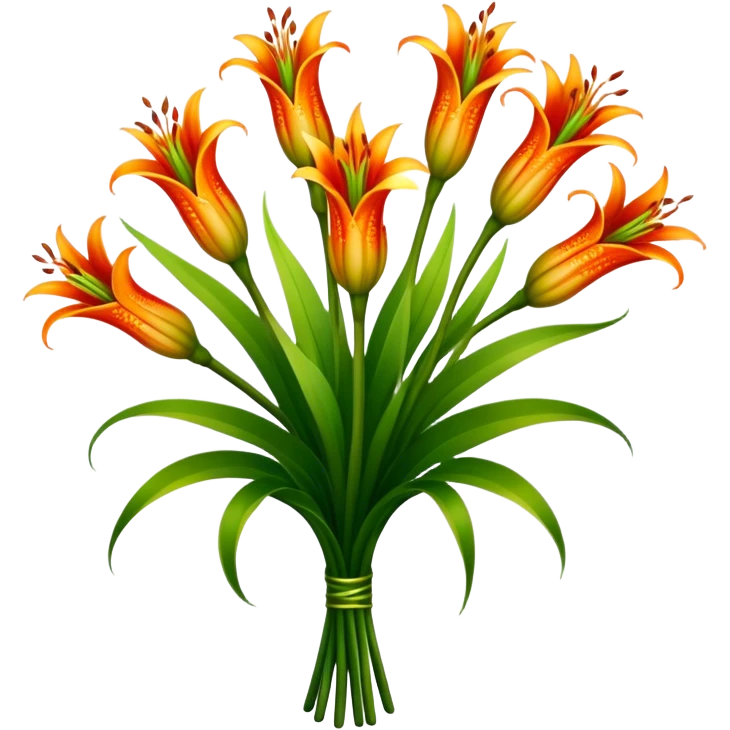 big bouquet Torch Lily, luxuriant, stem, leaf emoji