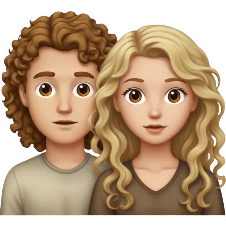 White boy with brown curly hair and white girl with dirty blonde long hair  emoji