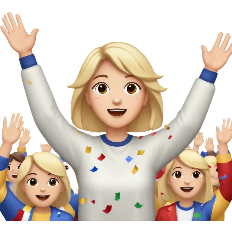 face with hands raised, confetti in the air, cheering at a parade emoji