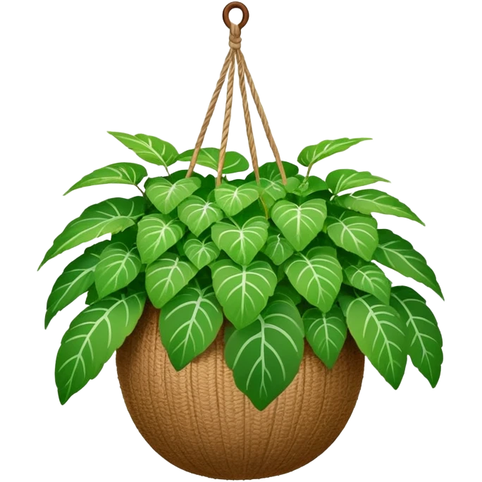 Plectranthus Verticillatus plant with perfectly circular coin-shaped green leaves in a coconut fiber hanging basket emoji