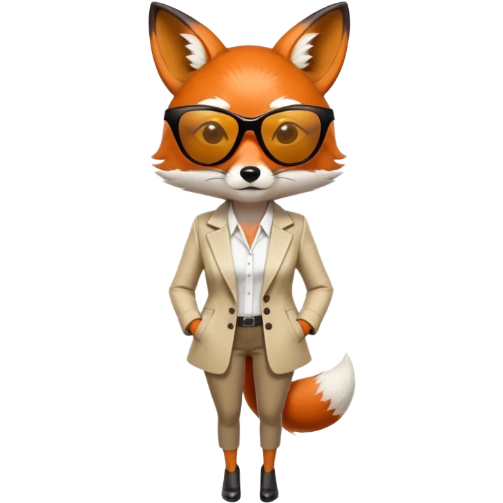 serious anthropomorphised female fox in stylish outfit with sunglasses, back facing the viewer, head down, heavy frown, full-body view emoji