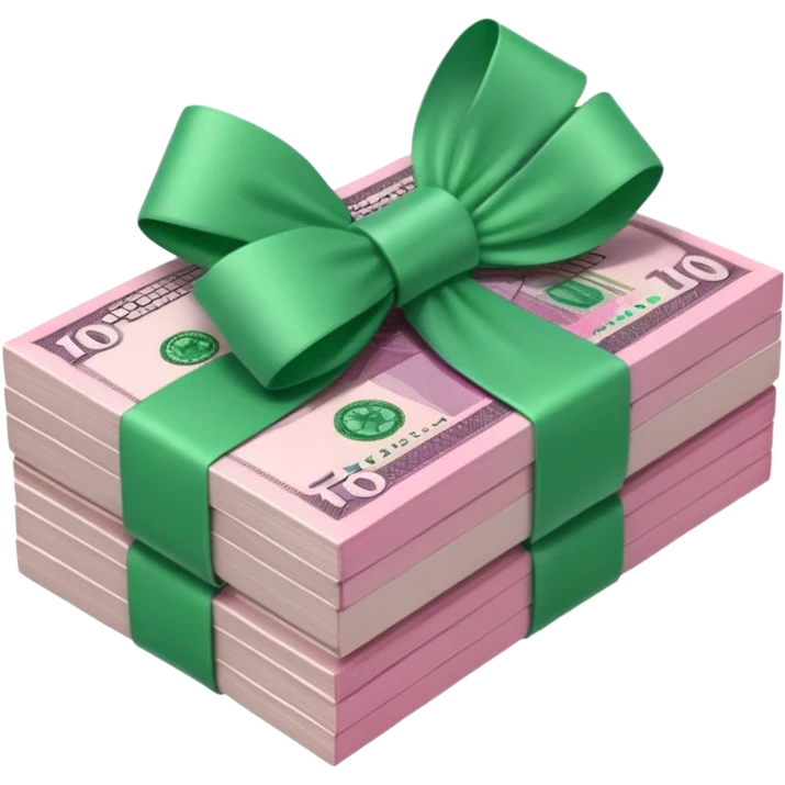 Australian $100 notes stacked together and wrapped in a pink bow emoji