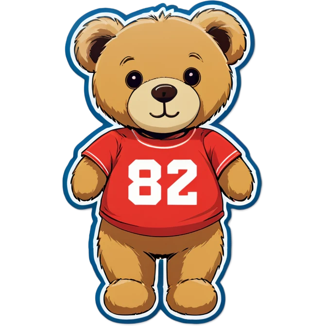 Heart shaped teddy bear with 1982 onhis shirt emoji