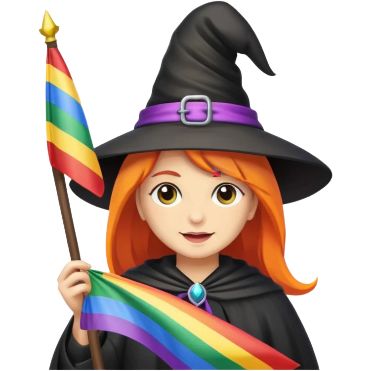 Witch holding a rainbow flag emoji