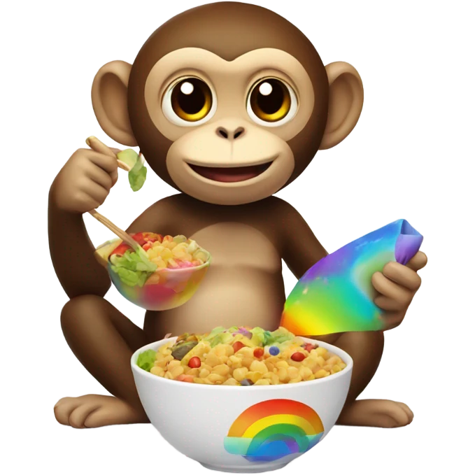 monkey with rainbow and bowl of food emoji