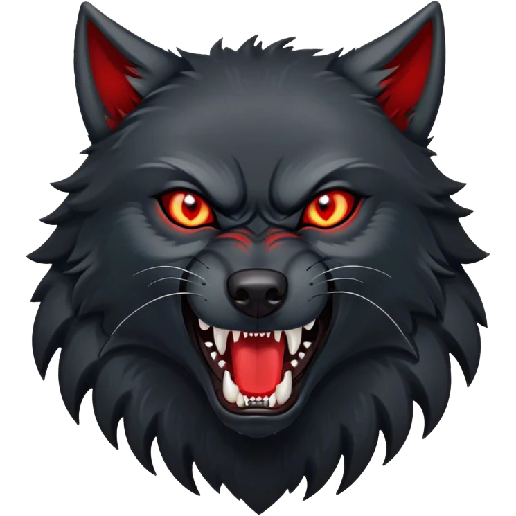 Evil aggressive black wolf with red eyes emoji
