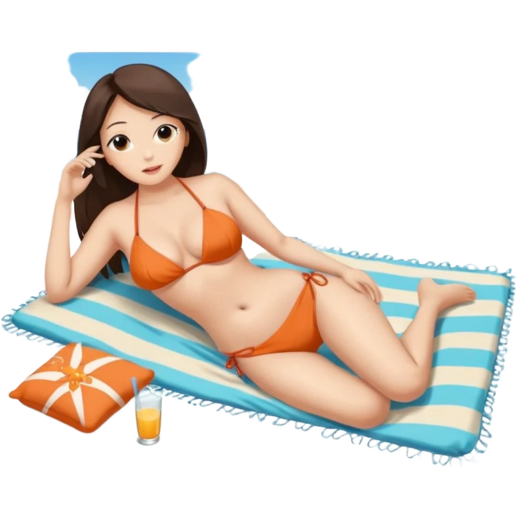 +Naked chinese woman full body large breasts laying on a blanket at the beach with ocean view emoji