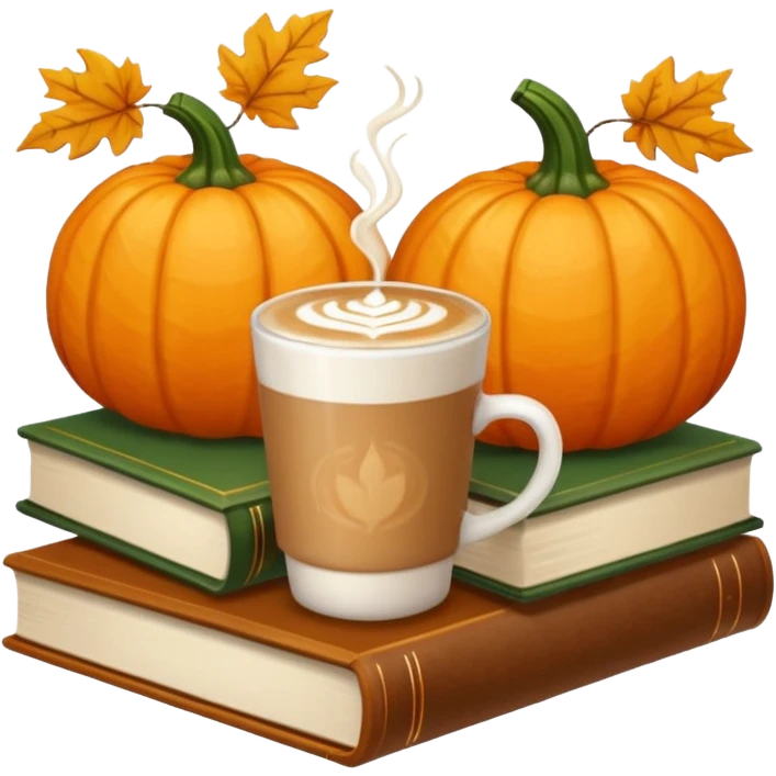 Pumpkins, latte, books and leaves emoji