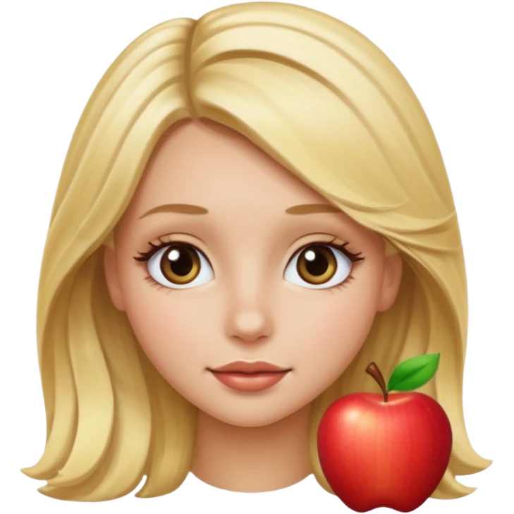 blonde girl with medium straight medium wavy hair, with eyelashes, apple emoji style, no text emoji
