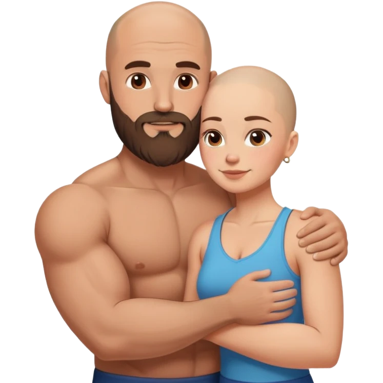 Muscular Bald man with a beard hugging his young hot fit brunette wife emoji