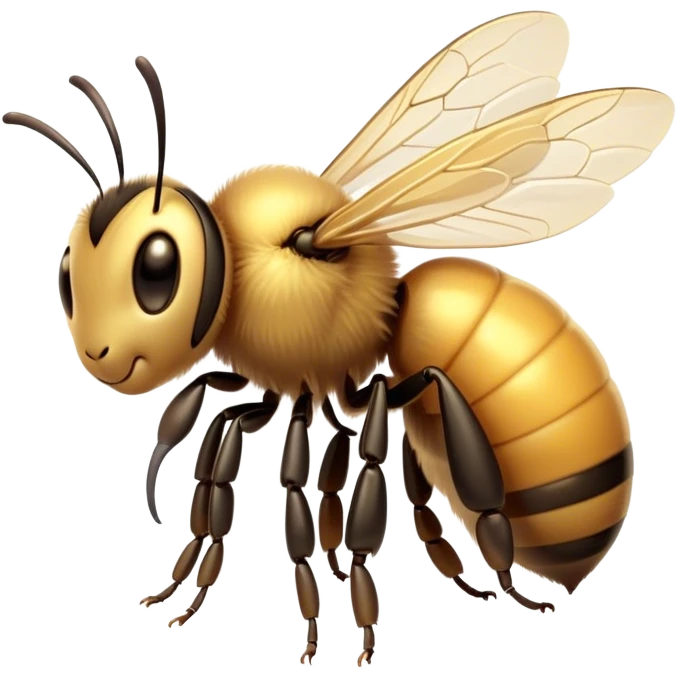 Beautiful and Majestic Bee Portrait Emoji, Head and body rendered in serene repose with a gentle, content smile, showcasing a tiny, fuzzy form with softly closed delicate wings and eyes in tranquil slumber, Simplified yet exquisitely endearing features, highly detailed, glowing with a soft, drowsy golden light, high shine, relaxed and utterly noble, stylized with an air of regal natural beauty, soft glowing outline, capturing the essence of a majestic bee that embodies the timeless charm of nature! emoji