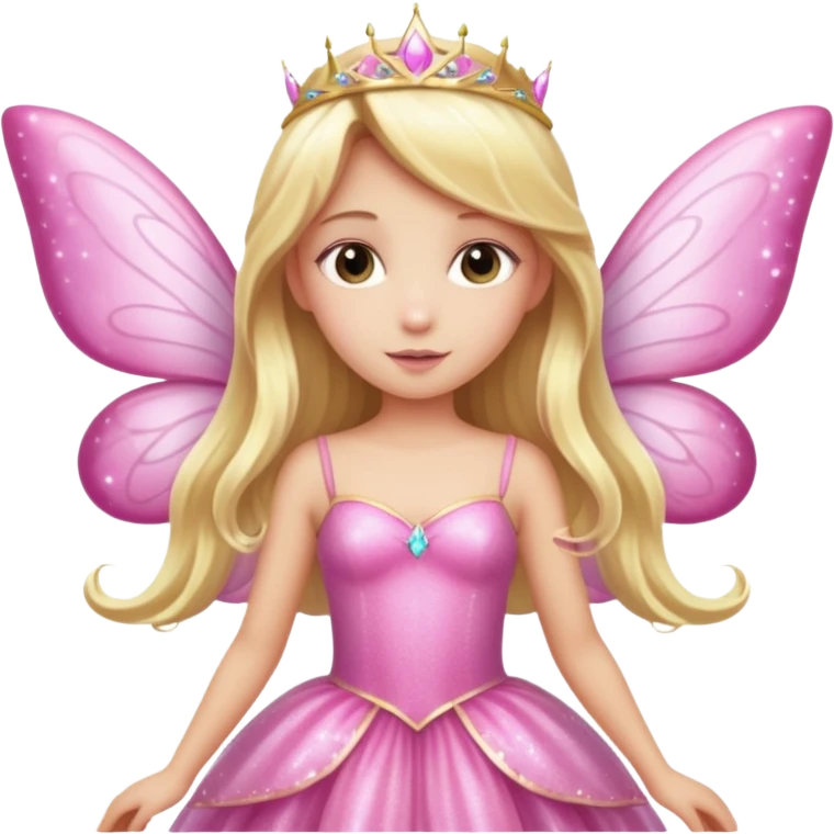 Long blonde hair pink sparkle princess dress large fairy wings emoji