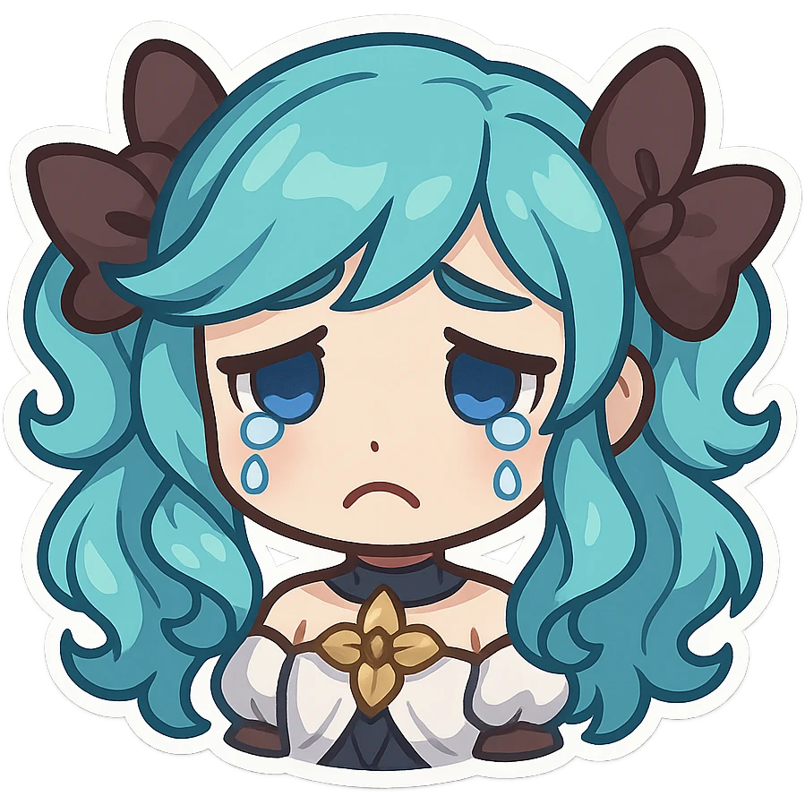 Gwen from League of Legends as a chibi emote, sad expression emoji