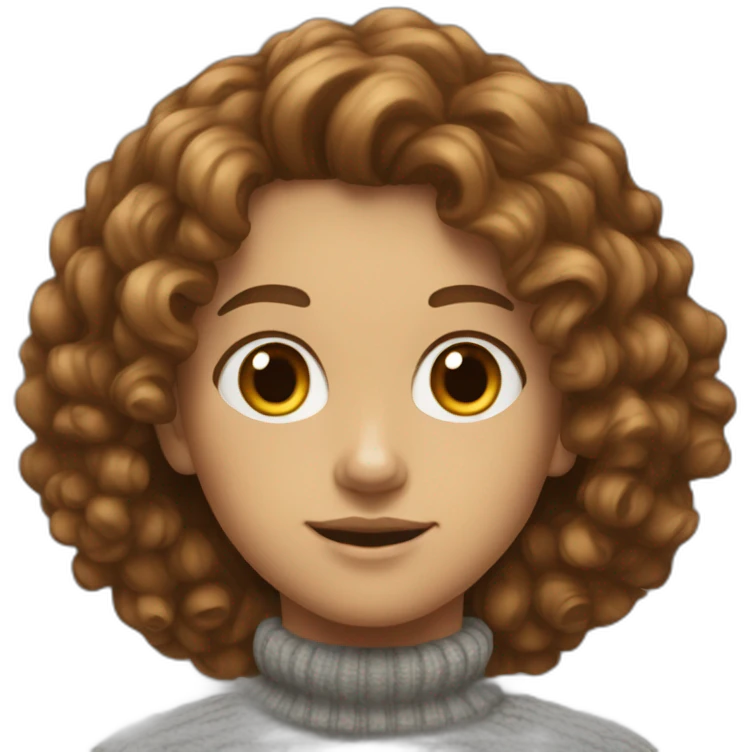 A white student with brown curly hair, turtleneck sweater emoji