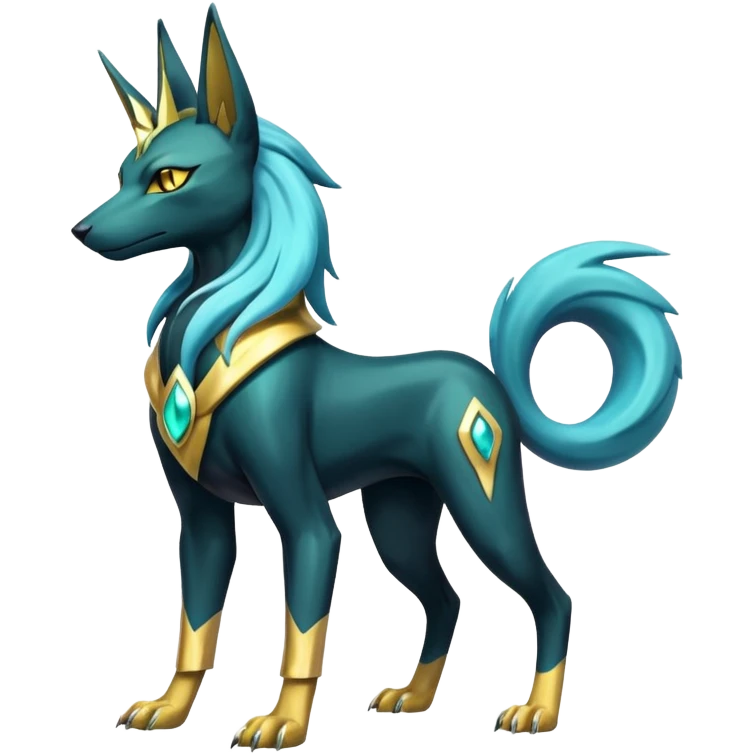Shiny legendary epic viridescent Suicune-Anubis-Umbreon-Manectric-Luxray-Fakémon-fusion-animal-creature, full body  emoji