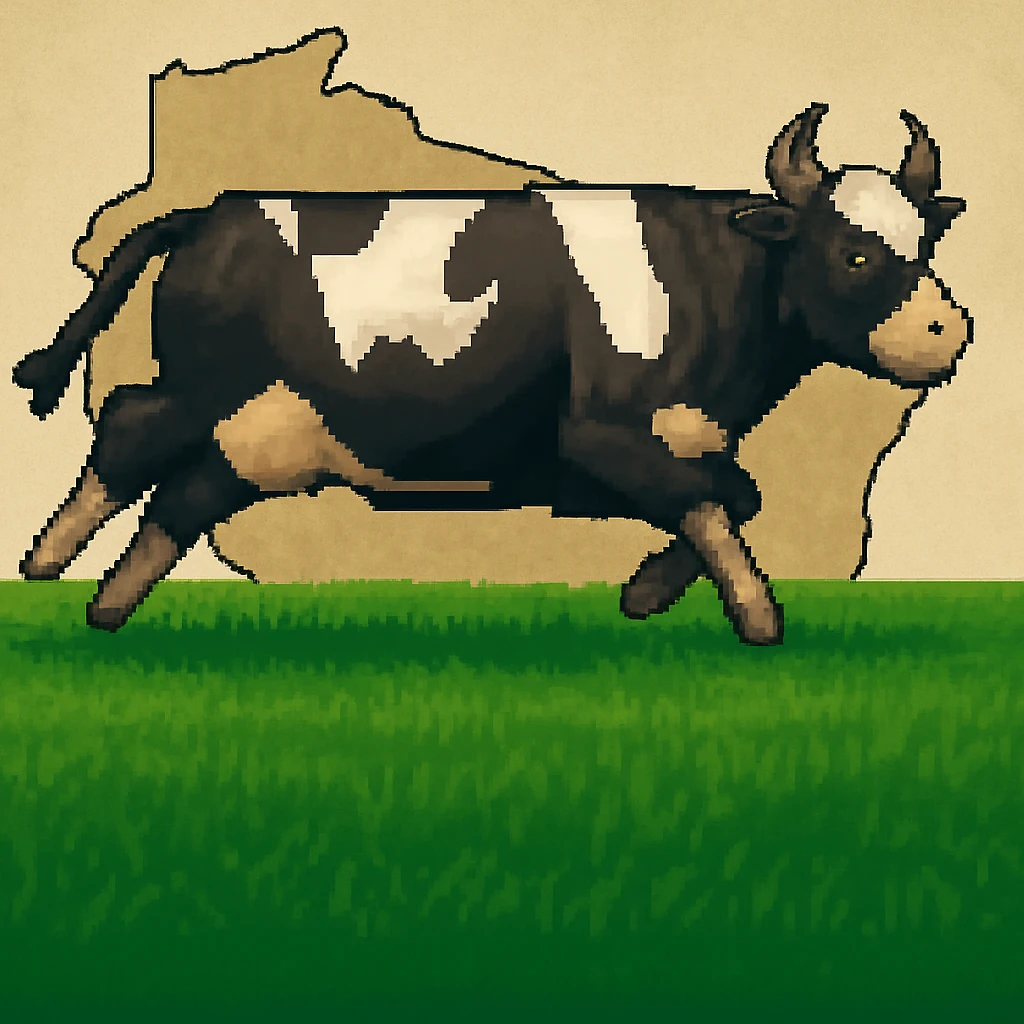 Add the outline of the state of Wisconsin in the background behind the cow and grass field emoji
