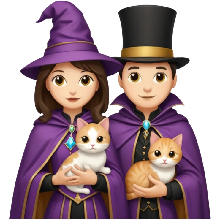 magician couple and their pet cat emoji