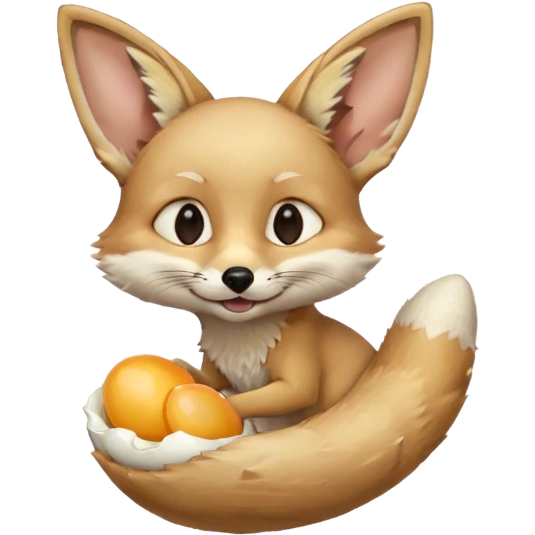 fennec carrying an unpeeled egg with his mouth emoji