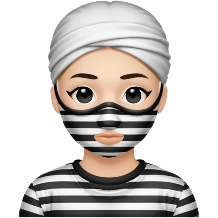 Thief with black eye type mask and black and white striped prison clothes emoji