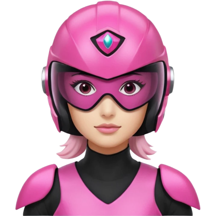 pink power ranger, woman emoji, with helmet on, black visor eye protection, black, power ranger helmet, black visor power ranger helmet pink emoji