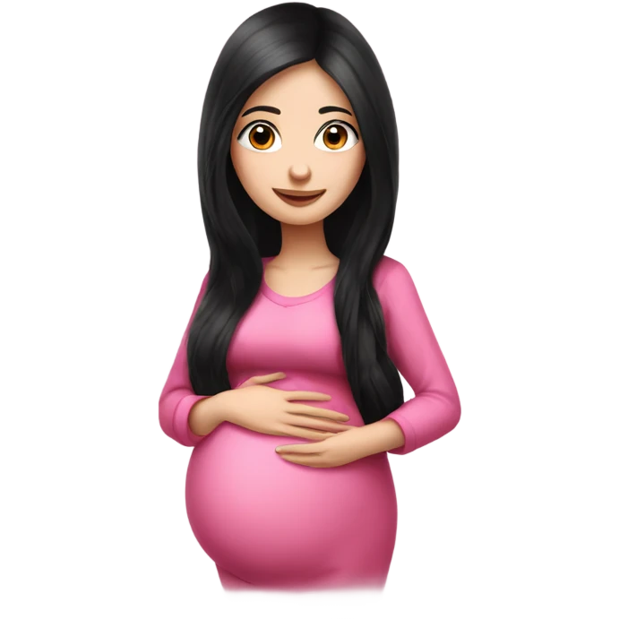 Beautiful Russian girl very long black hair pink clothes pregnant emoji