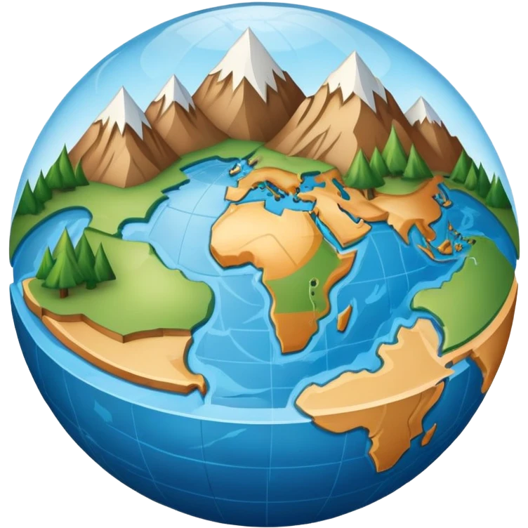 An icon featuring a globe, a compass, and topographic maps, symbolizing geography. The design includes mountain ranges, rivers, and coordinates, representing the study of Earth's physical features, climates, and environments. Transparent background highlights geographic research and exploration. emoji