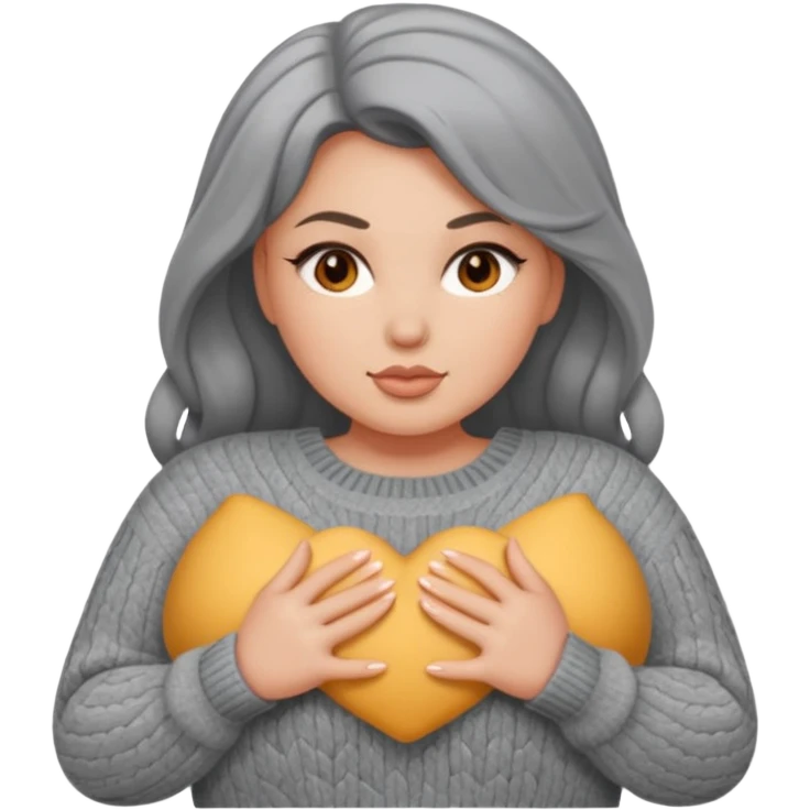 Design a woman’s grey sweater for a seductive voluptuous woman with brown wavy hair. Only design the sweater. Remove the woman emoji