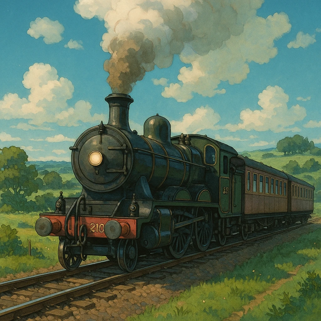 classic train, ghibli style emoji