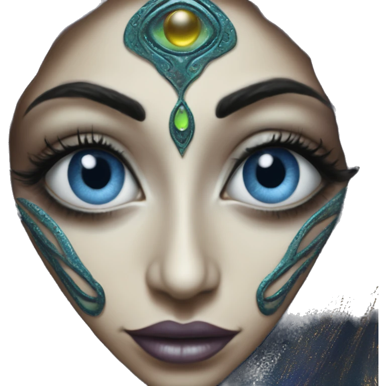 Alien in Aladdin style, oil paint, UFO eyes, intricate lips, closeup portrait, beautiful, desirable, logical, Christian, Arabic emoji