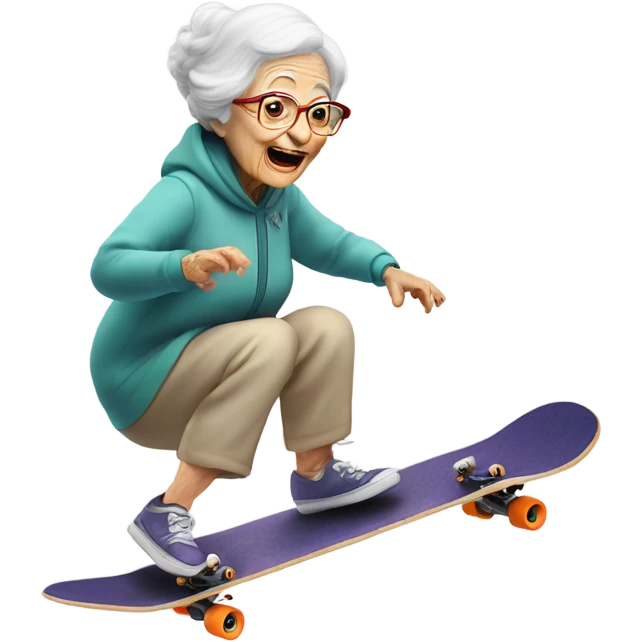 Grandma riding a skateboard being beamed up by ufo emoji