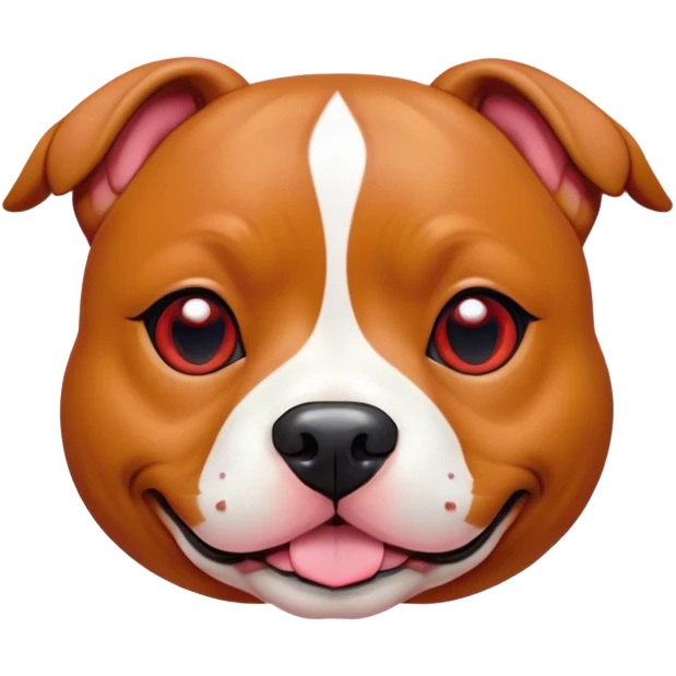Cinematic Cute Red/Fawn Staffordshire Bull Terrier Portrait Emoji, Head tilted playfully and inquisitively, featuring a glossy red/fawn Fur with a vibrant sheen and delicate white accents, round, sparkling dark eyes filled with curiosity, Simplified yet irresistibly adorable features, highly detailed, glowing with a warm, friendly glow, high shine, affectionate and spirited, stylized with a touch of whimsy, bright and endearing, soft glowing outline, capturing the essence of a mischievous yet loving pup, so playful it feels like it could bound out of the screen and into your arms! emoji