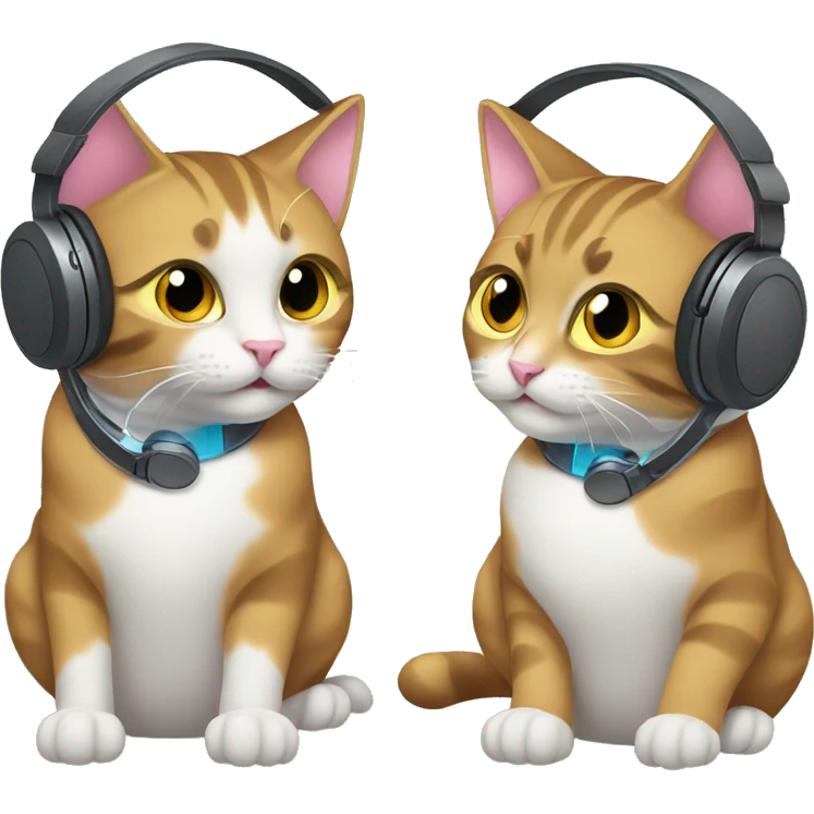 two cats gaming with headsets on emoji