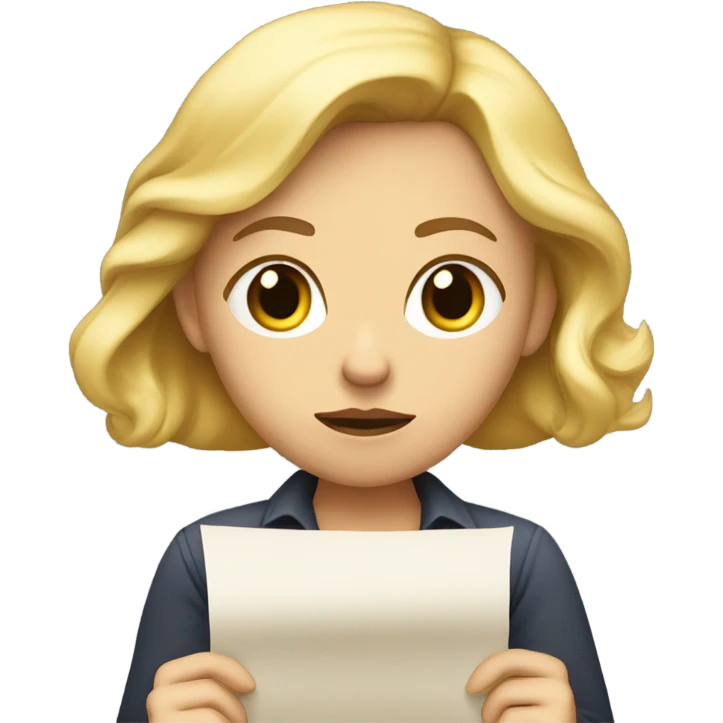 blondie woman with doubts reading a paper in their hands emoji