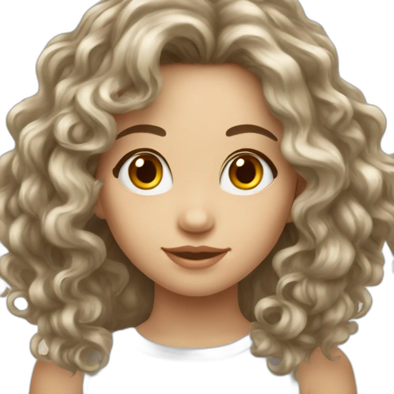 Fille au visage blanc brune cheveux bouclés long emoji