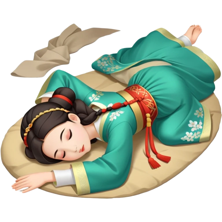 Beautiful girl in Hanfu lying on the ground sleeping emoji