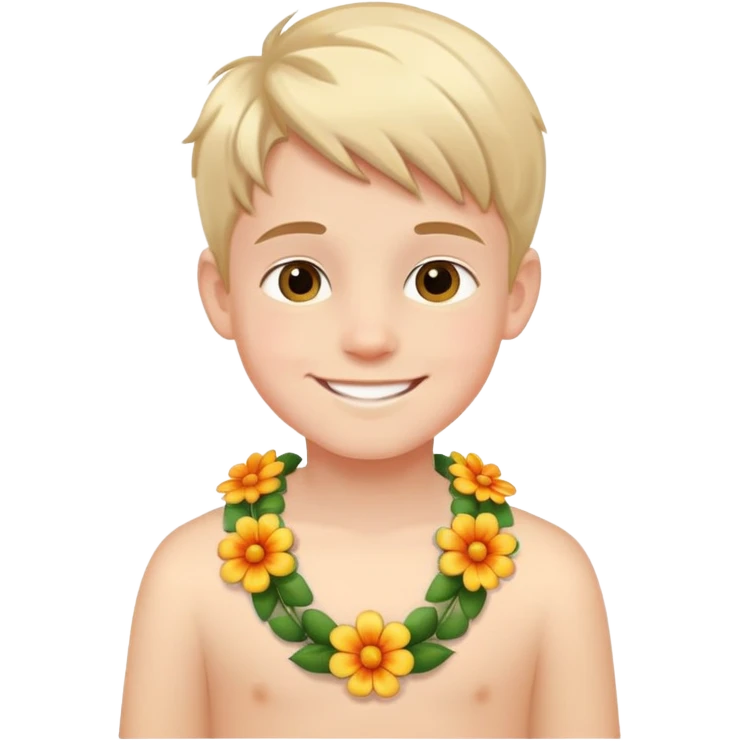 smiling boy with flower necklace emoji